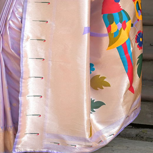 Lavender Silk Woven Paithani Saree - Image 3
