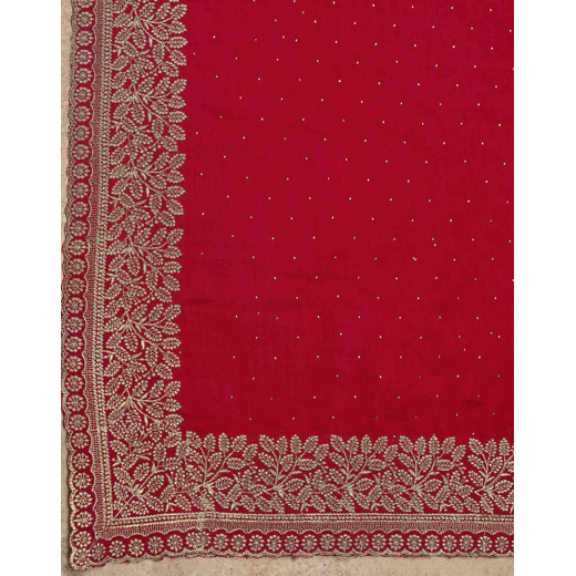 Red Silk Embroidery Embellished Saree - Image 3