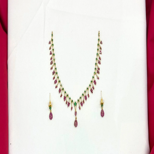 AD floral leaf branch ruby & green stones lightweight Short Necklace