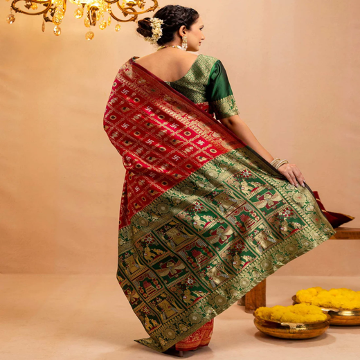 Red Silk Woven Patola Saree - Image 4