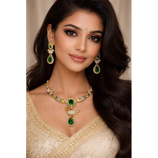 Peacock design with AD Green Zircon & Moissanite Stones - Image 4