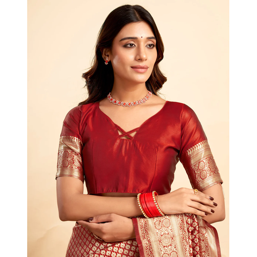 Red Silk Woven Banarasi Saree - Image 2
