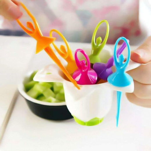 Dancing Doll Fruit Fork Set With Stand (Pack of 6)