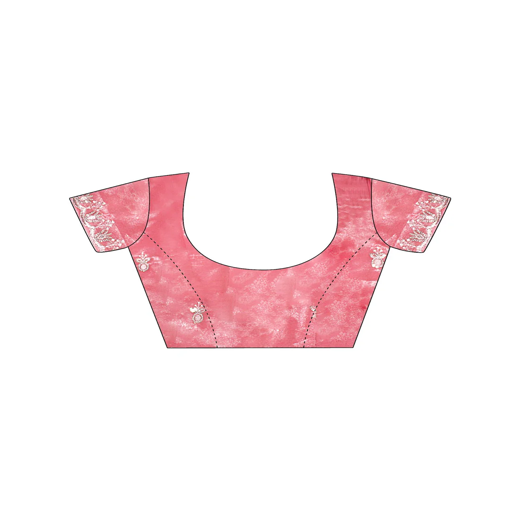 Rose Pink Net Sequence Embroidery Saree - Image 2