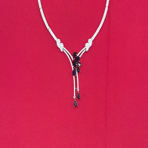 Silver American Diamonds stones deep purple teardrop and floral-shaped stones Short Necklace - Image 3