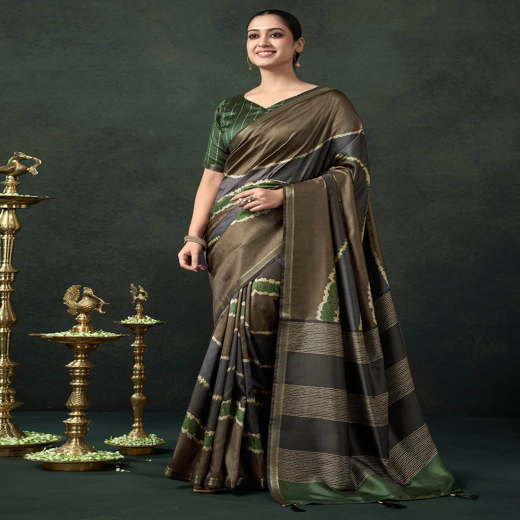 Khaki Silk Printed Saree