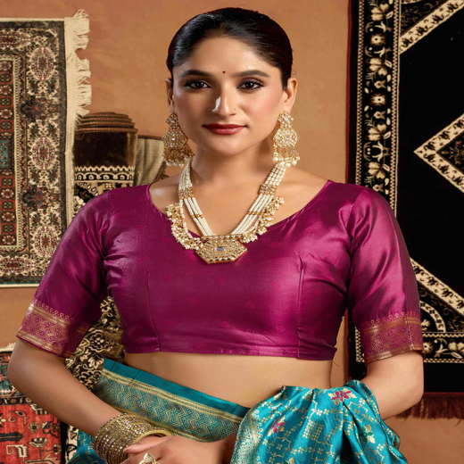 Teal Blue Banarasi Silk Saree - Image 2