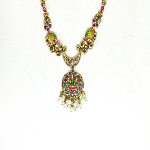 Meenakari Enamel Antique finish With lord Lakshmi Short Necklace - Image 2