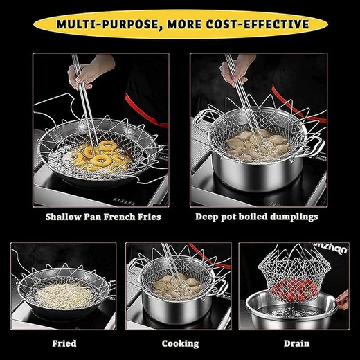 Foldable Steam Rinse Deep Frying Basket - Image 2