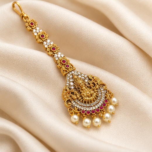 Matte Finishing AD Stones Lord Lakshmi Maang tikka - Image 3