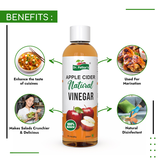 Dr. Patkars Apple Cider Vinegar 100% Natural Filtered | 5 % Acidity | Immunity Booster| Suitable For Weight-loss | Best For Cooking and Salad Dressing 200 ml - Image 3