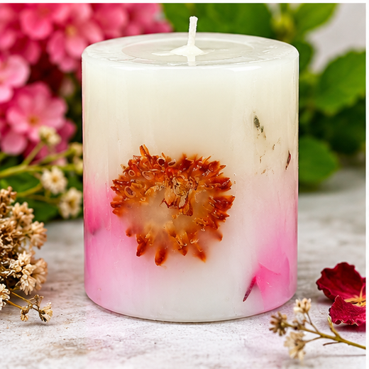 Real Flower Premium Fragrance Piller Aroma Candles (3*2.7 Inch) - 1 Piece 🌼 - Image 3