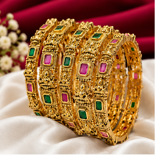 Matte Finishing wWth Lord Lakshmi 6 Pairs Bangle