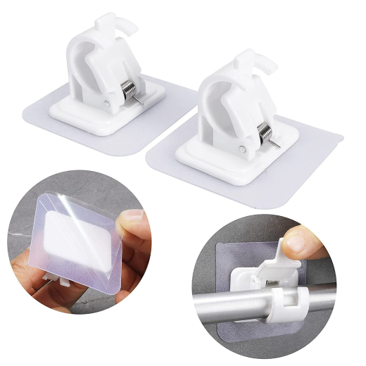 Set of 2 Plastic Curtain Self-Adhesive Pole Wall Brackets - Image 3