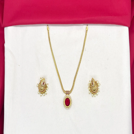Matte finishing with Red stone Short Necklace - Image 2