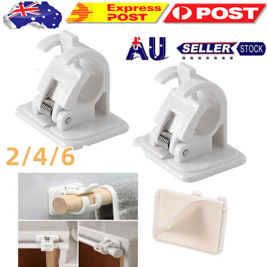 Set of 2 Plastic Curtain Self-Adhesive Pole Wall Brackets - Image 4