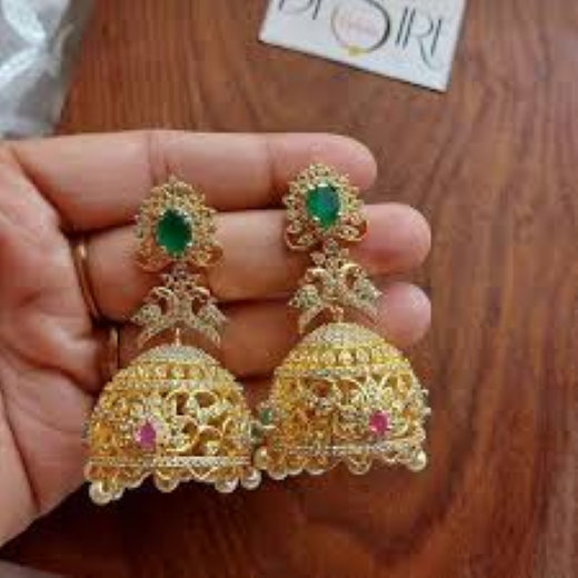 Matte Finishing American Diamonds With White Pearls Jhumkas Earring - Image 4