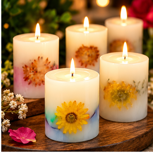 Real Flower Premium Fragrance Piller Aroma Candles (3*2.7 Inch) - 1 Piece 🌼 - Image 2