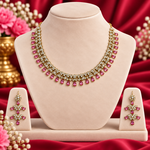 Victorian Short Necklace Designed With Red Stone's - Image 3