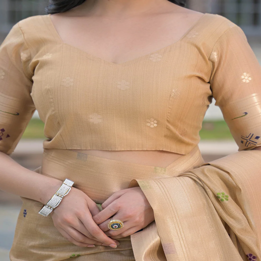 Beige Cotton Woven Paithani Saree - Image 2