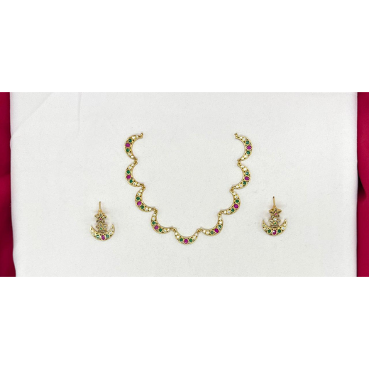 Matte finishing with AD stones and Multi-stones Short Necklace