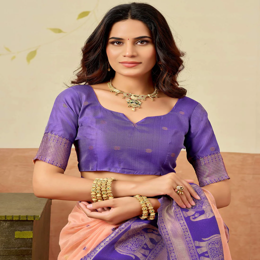 Peach Chanderi Woven Saree - Image 2