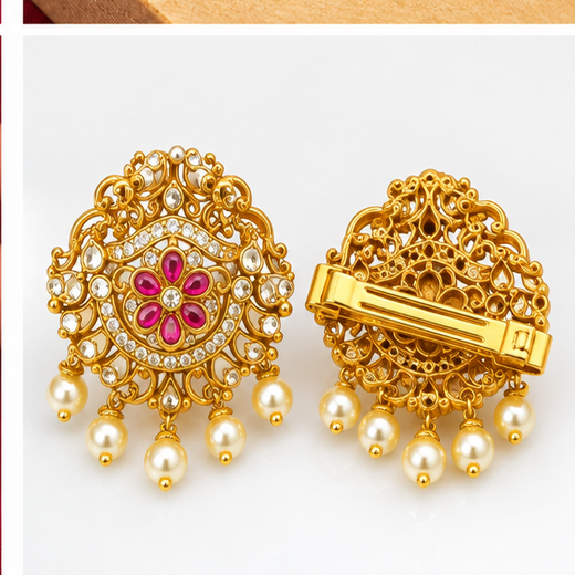 Victorian finishing Jadai Billai With Pink Flower Designed - Image 4