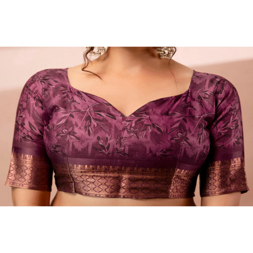 Dusty Beige Silk Printed Woven Border Saree - Image 2