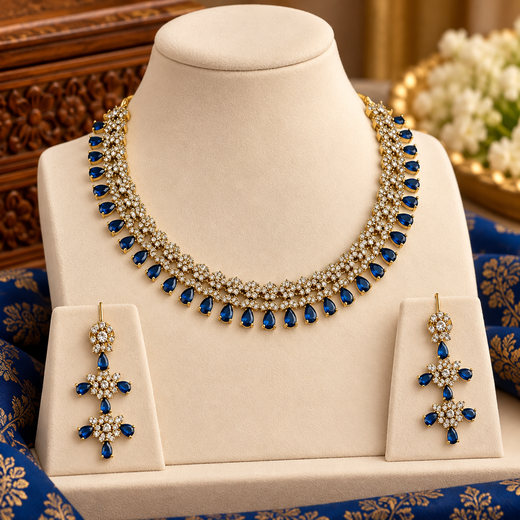 Victorian Short Necklace Designed With Blue Stone's - Image 3