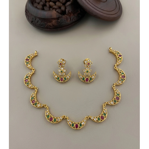 Matte finishing with AD stones and Multi-stones Short Necklace - Image 3