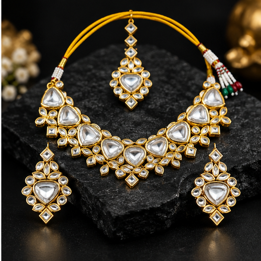 Gold-toned White Kundan Stone heavy Choker - Image 4