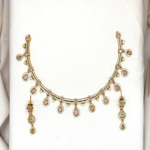 Matte finishing with Baby-Pink stone's Short Necklace
