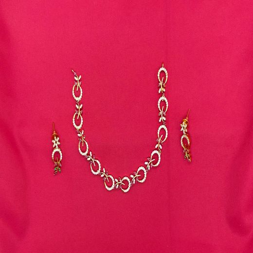 zircon stones in a floral and leaf-inspired motif small Pink stones short Necklace - Image 2