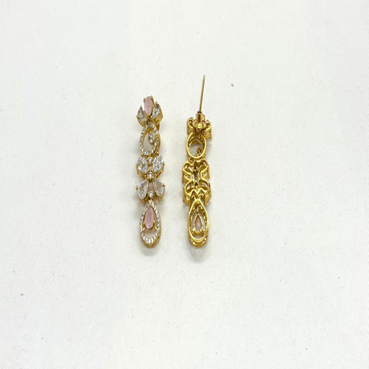 Gold-plated American Diamond Baby-Pink Stones Short Necklace - Image 3