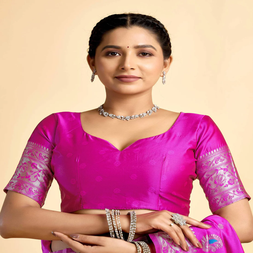 Bright Rani Pink Silk Woven Paithani Saree - Image 2