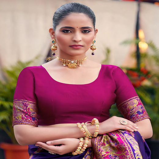 Purple Silk Woven Banarasi Saree - Image 2