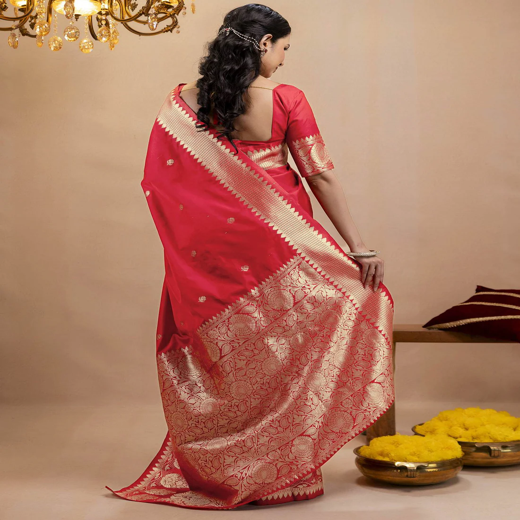 Red Silk Woven Banarasi Saree - Image 4