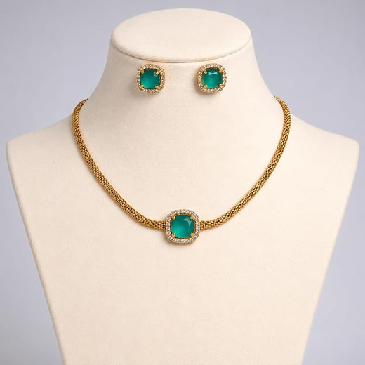 Matte finishing nanthadu with Mint-Green-stone necklace - Image 3