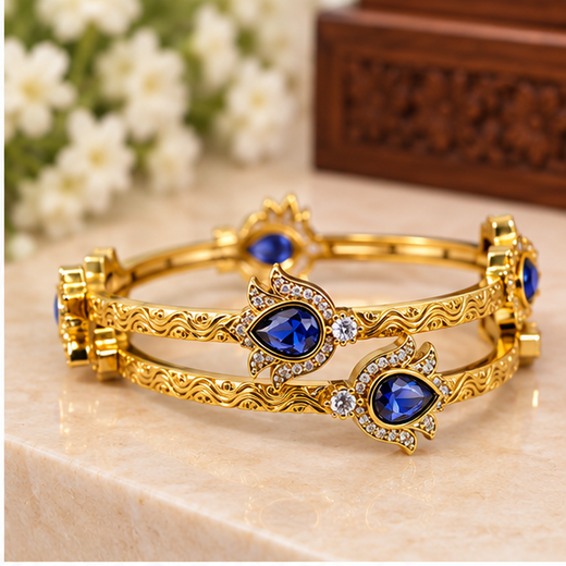 Victorian Finishing Purple Stone Flower Designed Bangle - Image 2