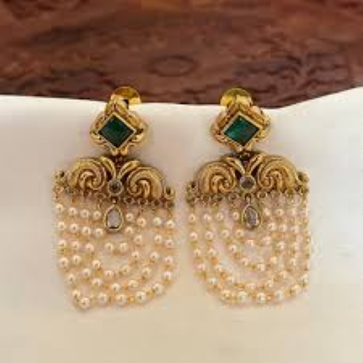 Matte Finish Pearl Drop Earrings with Purple Stone | Artificial Jewellery - Image 4
