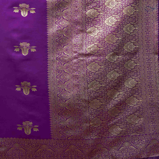 Dark Purple Silk Woven Banarasi Saree - Image 3