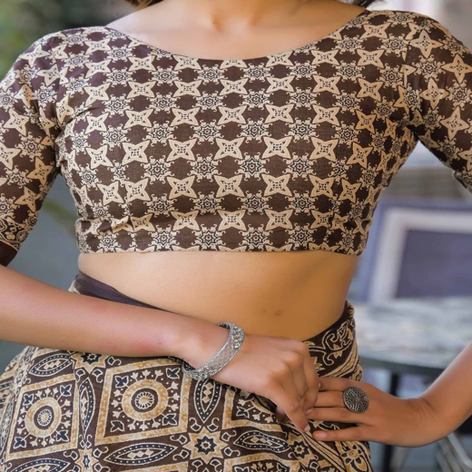 Brown Cotton Printed Saree - Image 2