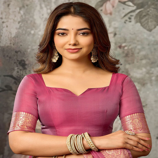 Dark Coral Pink Silk Woven Banarasi Saree - Image 2