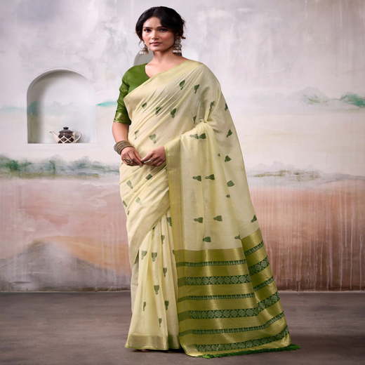 Light Green Cotton Woven Saree