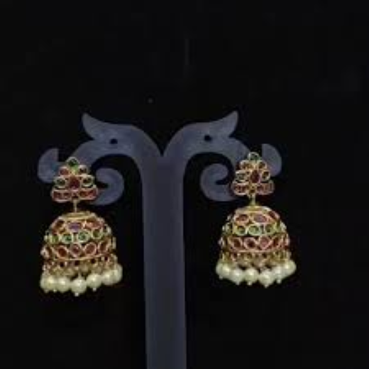 kempu jhumka white (American Diamond) stones, accented with delicate pearl drops Earrings