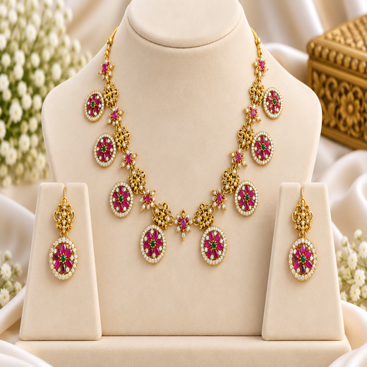 Matte finishing flower design with lord Lakshmi short Necklace - Image 3