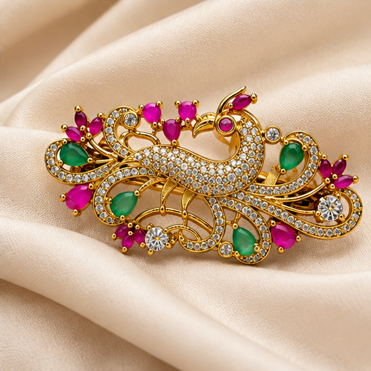 Peacock Design Ruby Stones Hair Clip - Image 4