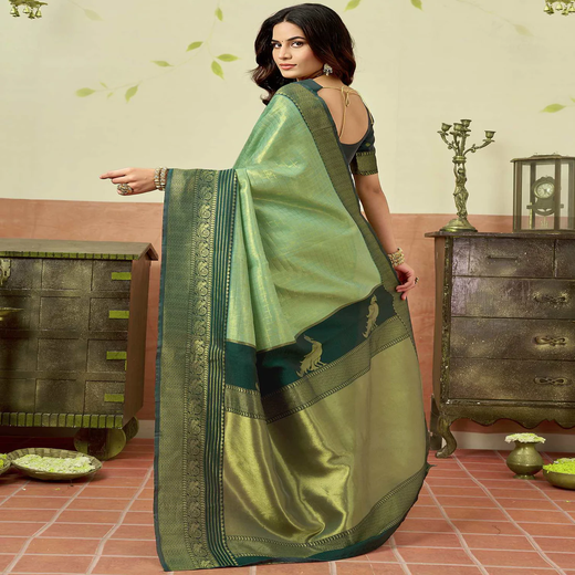 Pista Green Silk Woven Saree - Image 4