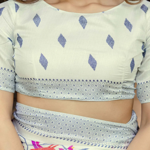 Off White Khadi Printed Saree - Image 2