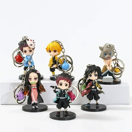 Demon Slayer Action Figure Set of 6 with Keychain - Image 2